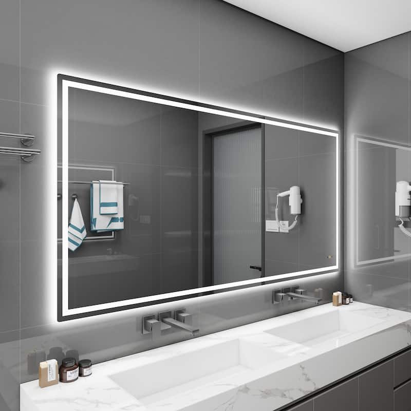 CB HOME Gesture Control Smart LED Mirror Bathroom, Lighted Wall Mounted Mirror, Dimmable, Frameless,Three Color,Front&BackLit