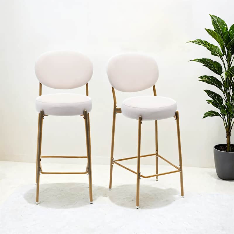 Set of 2 29'' Upholstered Bar Stools Velvet Counter Stool with Backrest Footrest