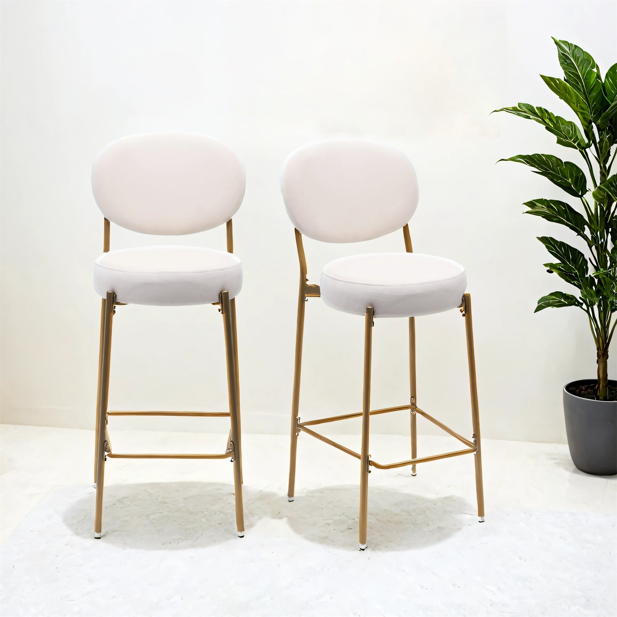 Set of 2 29'' Upholstered Bar Stools Velvet Counter Stool with Backrest Footrest