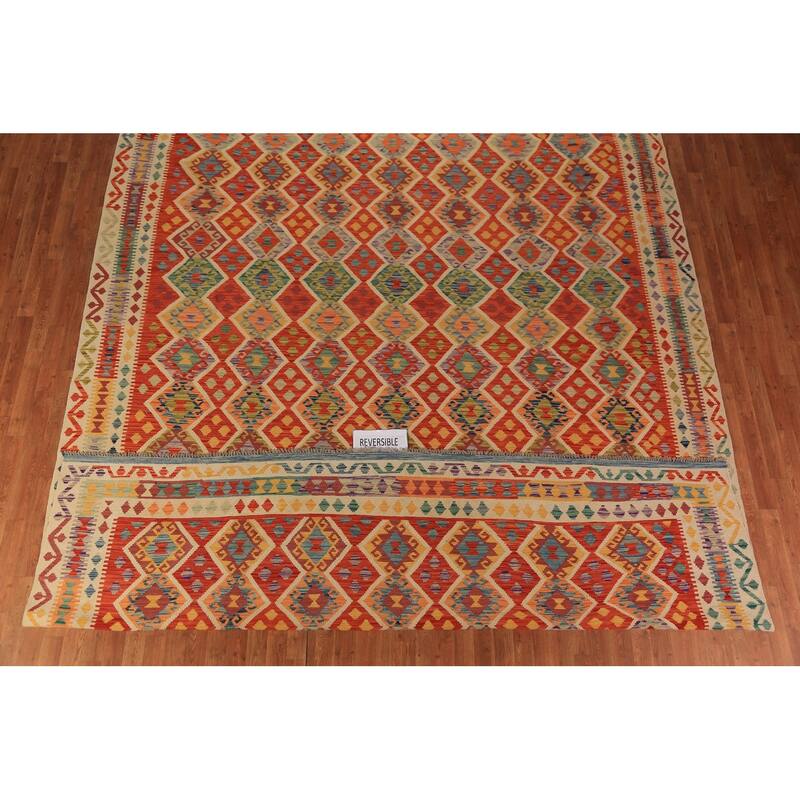 Tribal / Geometric Kilim Oriental Area Rug Hand-Woven Wool Carpet - 10'5"x 13'2"