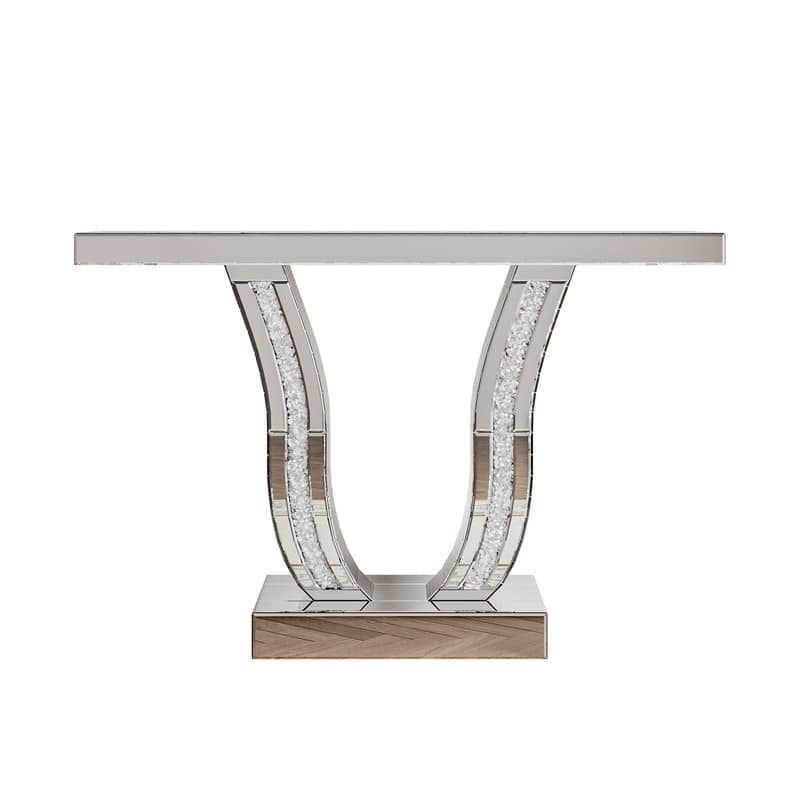 Mirrored 43" Silver Console Table, Entryway Sofa Table With Curved Legs