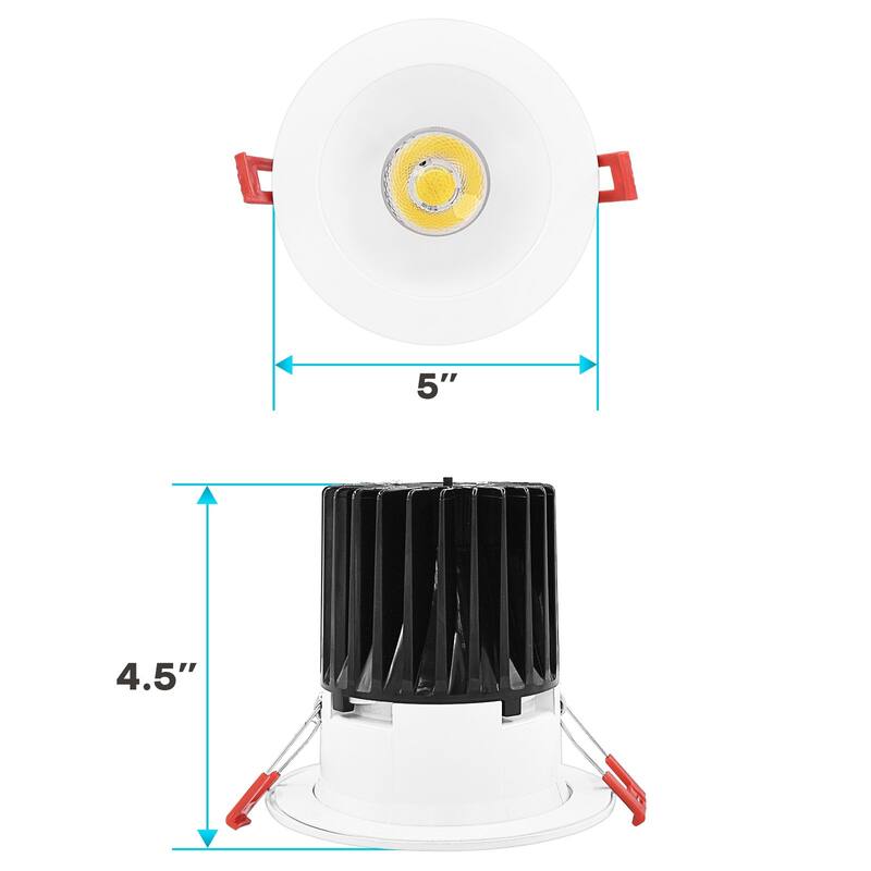 Luxrite 4" LED Recessed Lighting with J-Box 18W 1500 Lumens 5 Color Selectable Dimmable Wet Rated IC Rated 6 Pack