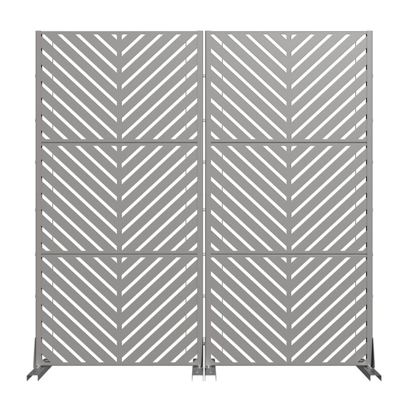 Outdoor Privacy Screen 2-Panel Chevron Metal Privacy Fence with Wind-Resistant Base Durable Decorative Divider