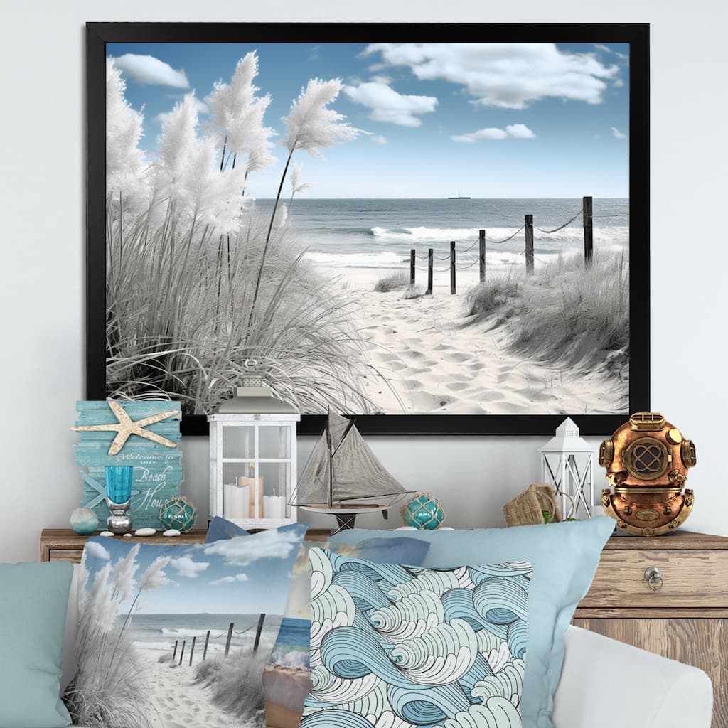 Designart "Beach Seascape Dreams Path II" Nautical & Beach Framed Canvas Prints