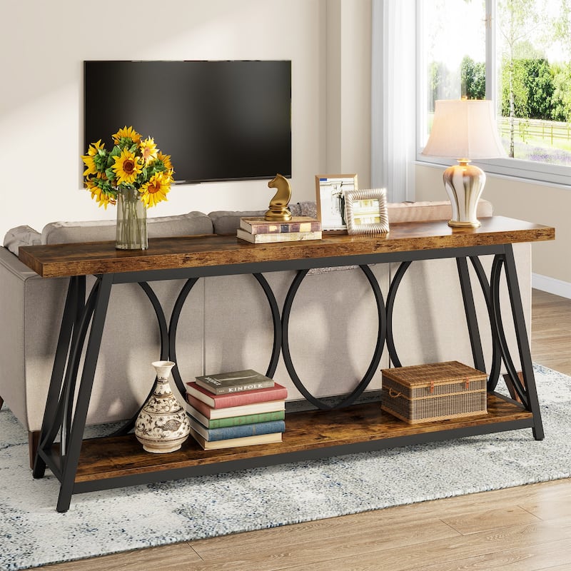 70.9 Inches Extra Long Console Table with 2 Tier Storage Shelf