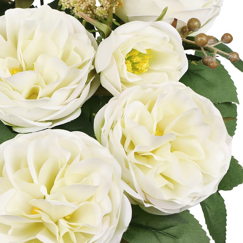 Set of 2 Cream White Cabbage Rose Flower Stem Bush Bouquet 18in 18" L