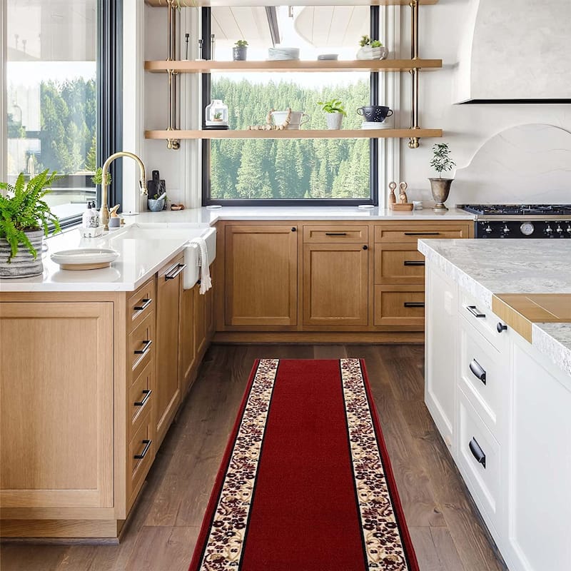 Custom Size Flower Bordered 31 Inch Wide Non-Slip Stair Runner Rug