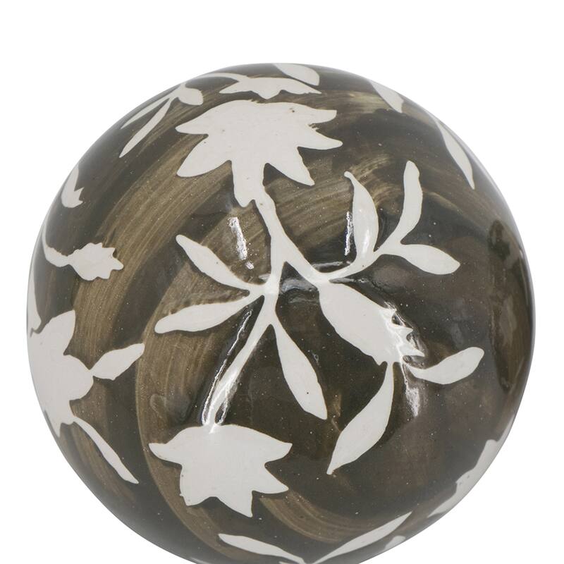Floral and Leaf Orb Decorations - 5" - Brown and White - Set of 3