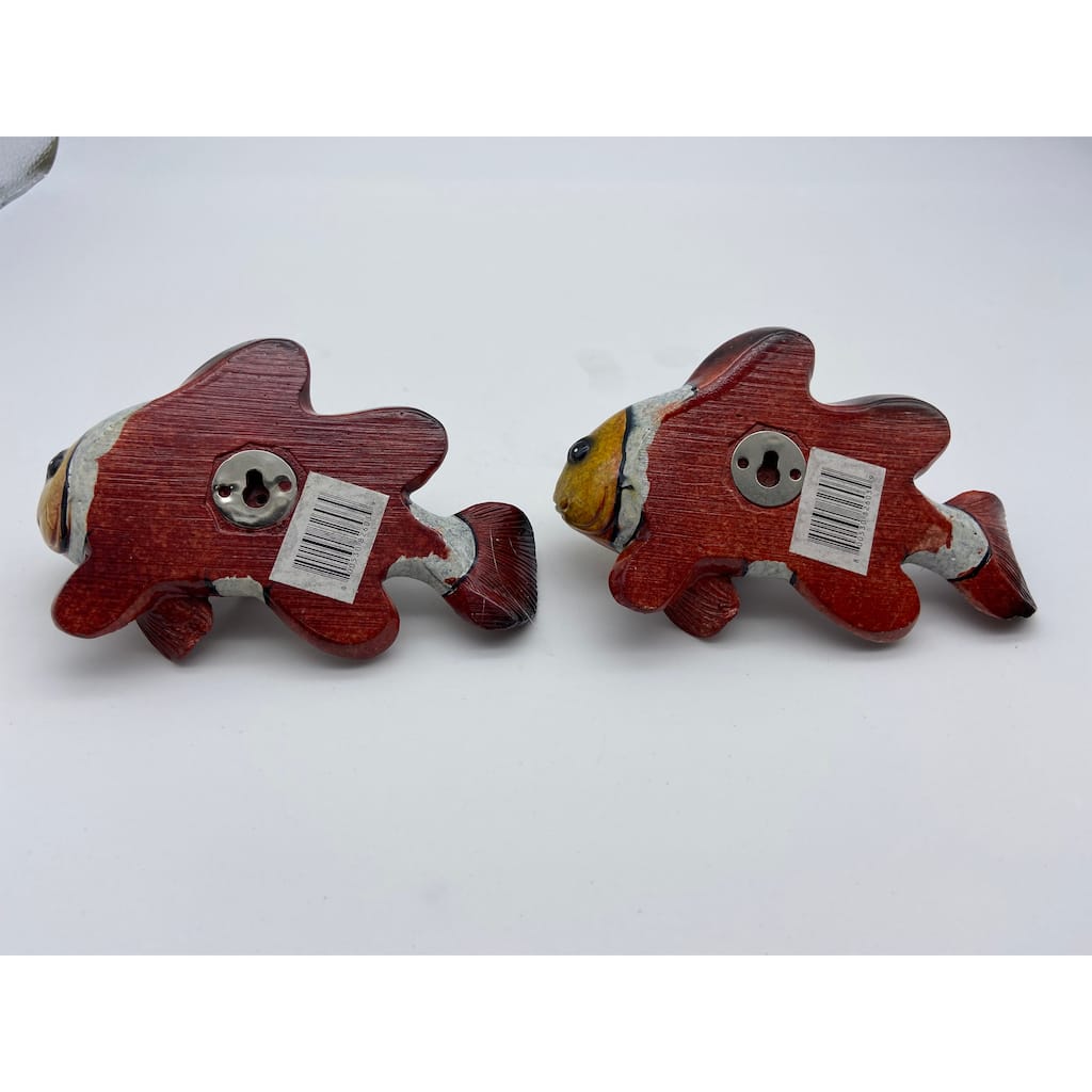 Glazed Wall Hanging Red, White & Yellow Stripe Fish. Set of 2