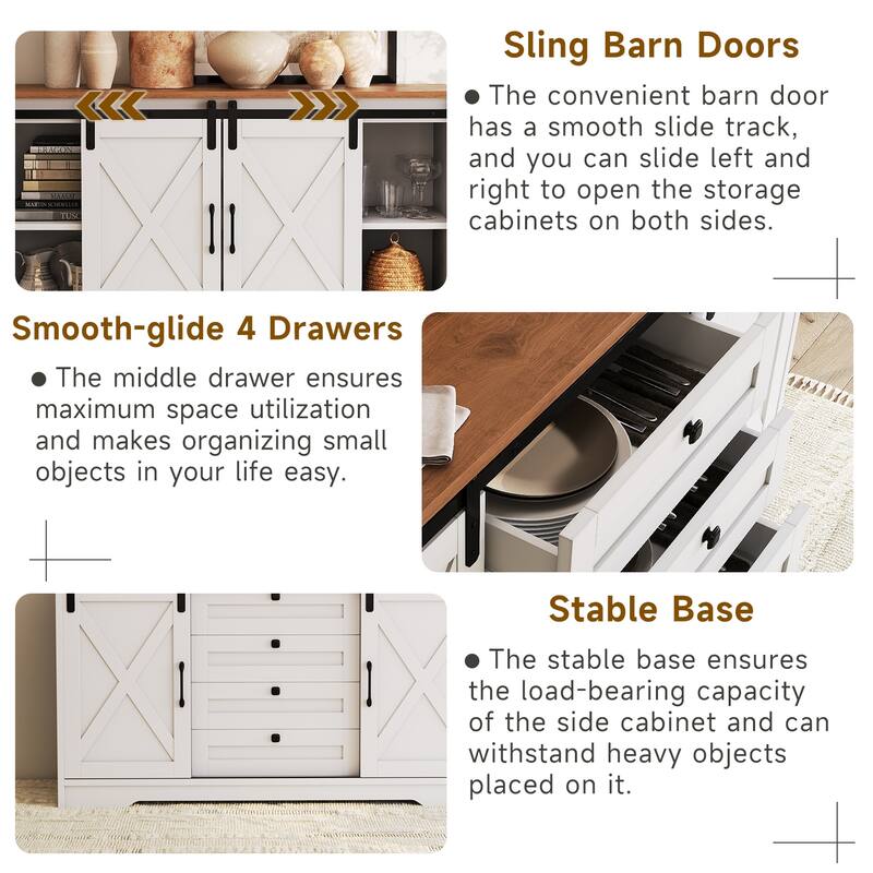 JASIWAY Barn Buffet Sideboard Cabinet with 2 Doors and 4 Drawers