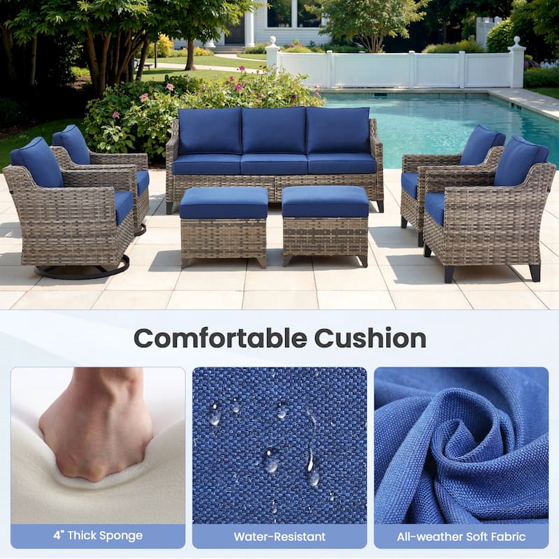 Pocassy Outdoor Patio Furniture Wicker Sofa Swivel Chair Set