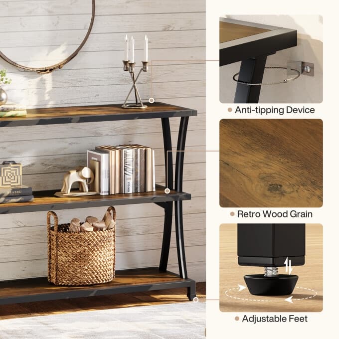 43'' Small Console Table, 3-Tier Entryway Table with Storage Shelves