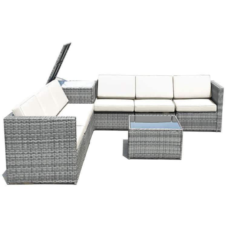 8 Piece Wicker Sofa Rattan Dinning Set Patio Furniture with Storage Table - 23" x 26" x 29.5"