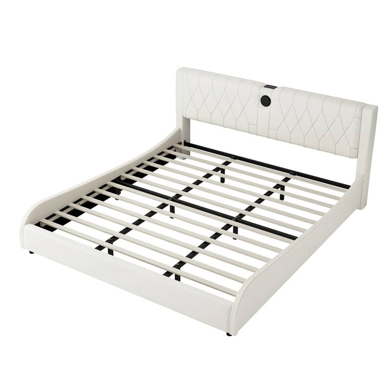 King Size Luxurious Faux Leather Upholstered Platform Bed w/LED Light