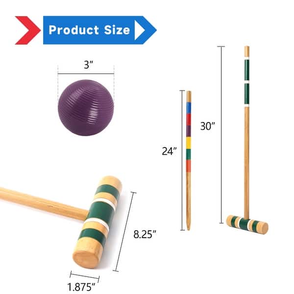 dimension image slide 2 of 3, GSE™ Classic 6-Player Croquet Set with 6 Mallets & Croquet Balls, 9 Wickets, 2 Stakes and a Carrying Case - Croquet Set