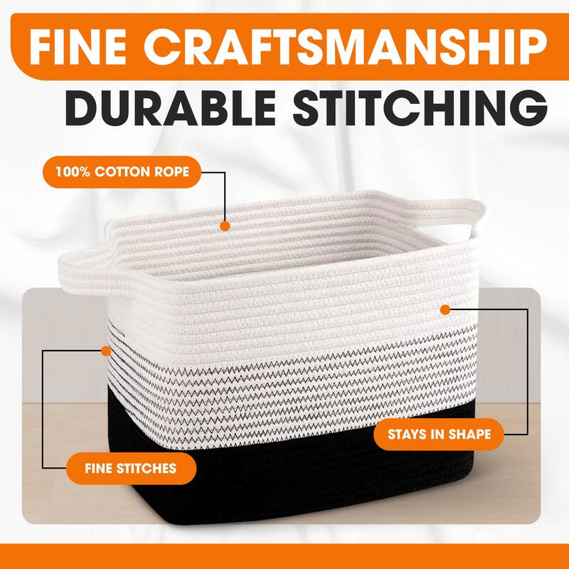 Cheer Collection 3 Piece Cotton Rope Storage Basket Set for Home Organization