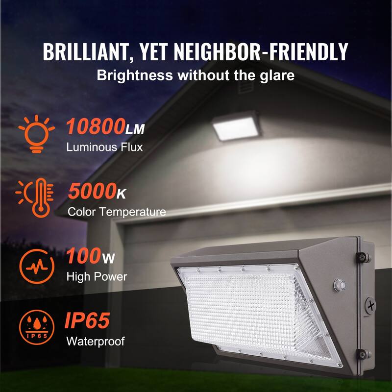 LED Wall Pack Lights, Commercial Outdoor Lights Security Lighting Fixture, with Intelligent Light Sensing 240 LED beads