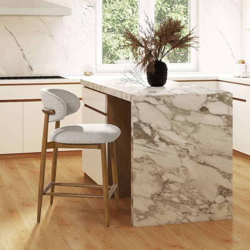 Locke 26.5" Modern Upholstered Counter Stool with Wood Frame - Single - White Salt & Pepper Boucle - Counter Height