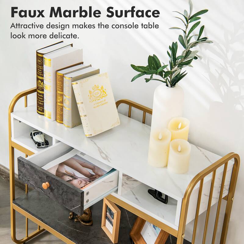 Costway Console Table with Drawer Storage Shelf Wide Tabletop Modern