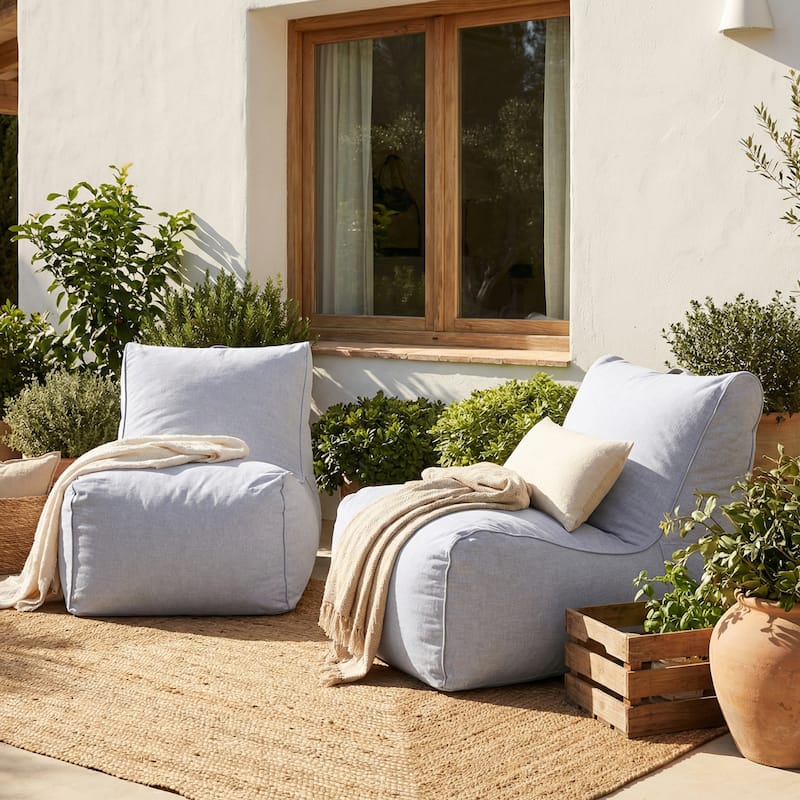 Christopher Knight Home - Moira Modern Outdoor Upholstered Bean Bag Chair with Shredded Foam Fill - Gray_Setof2
