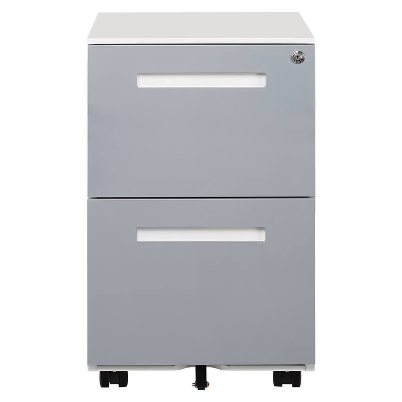 Modern Mobile Locking File Cabinet with 2 Drawers, Removable Hanging Rod and 5 Wheels, for Home Office, Gray