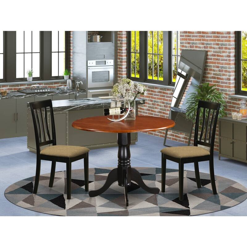 Kitchen Dining Set - Round Table with 2 Wood Chairs - Modern Dining Room Furniture