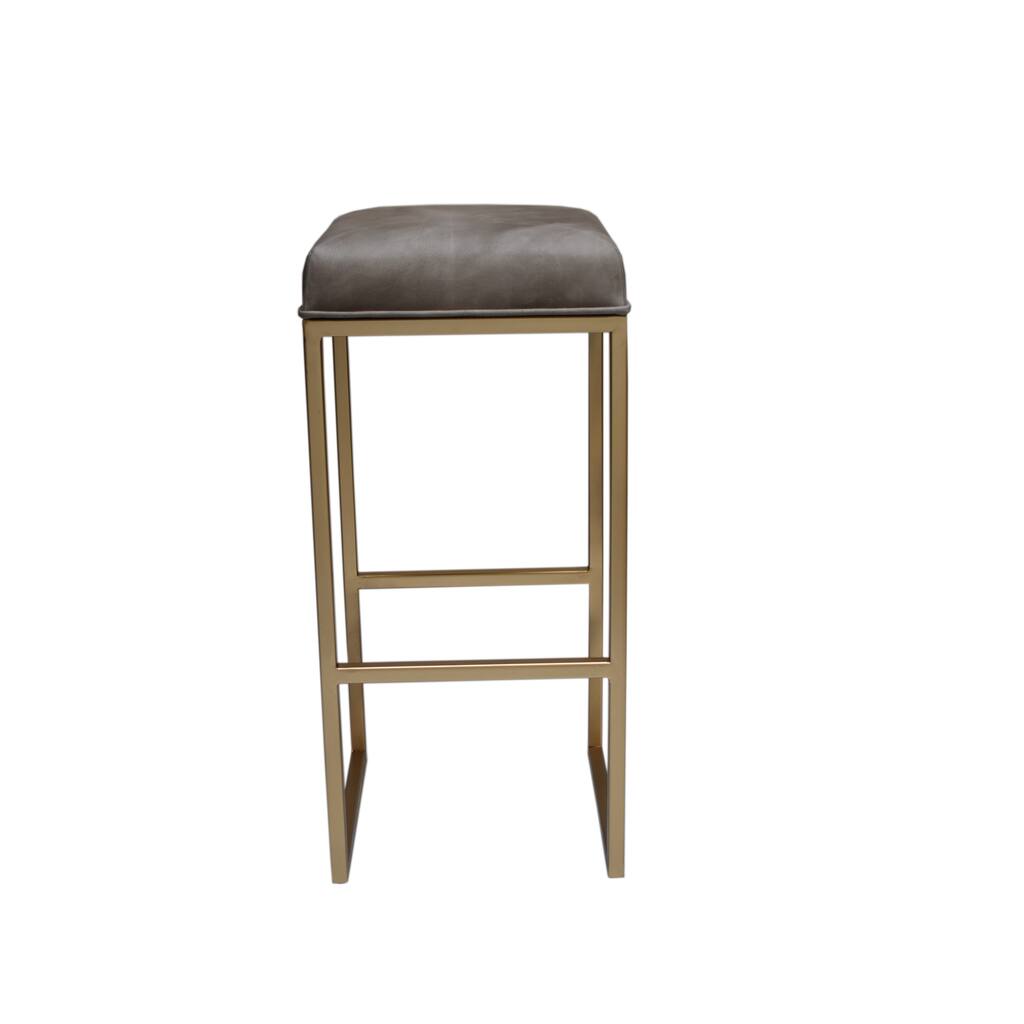 Rome Leather Backless Counter Stool Grey Seat - N/A