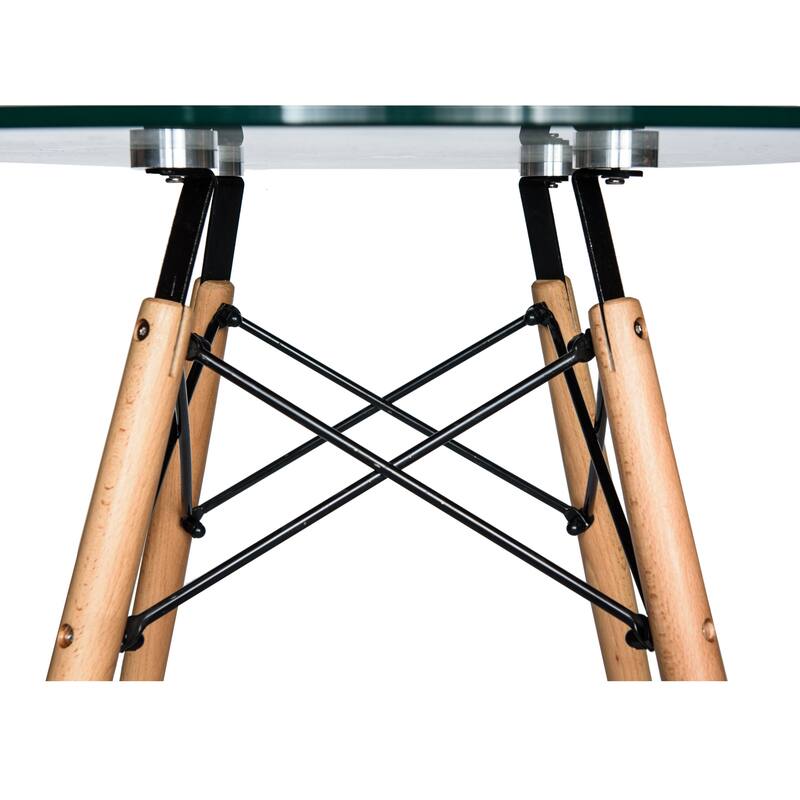 Dover 47" Modern Round Dining Table for 4 - Mid-Century Classic Table with Glass/Wood Tabletop for Home Living Room and Kitchen