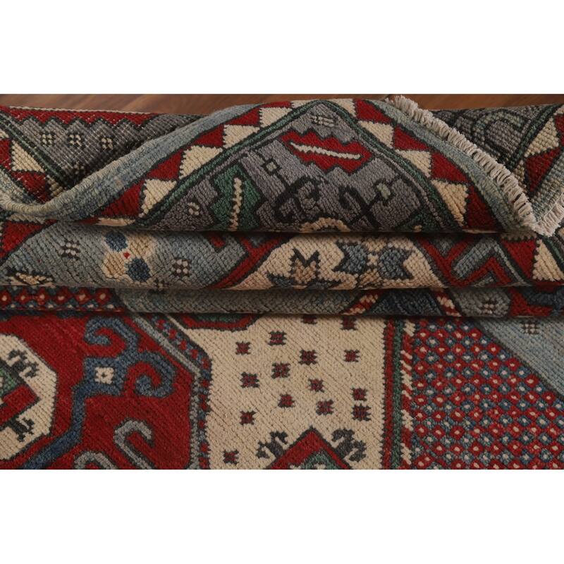 Geometric Kazak Oriental Rug Hand-Knotted Wool Carpet - 5'0" x 6'9"