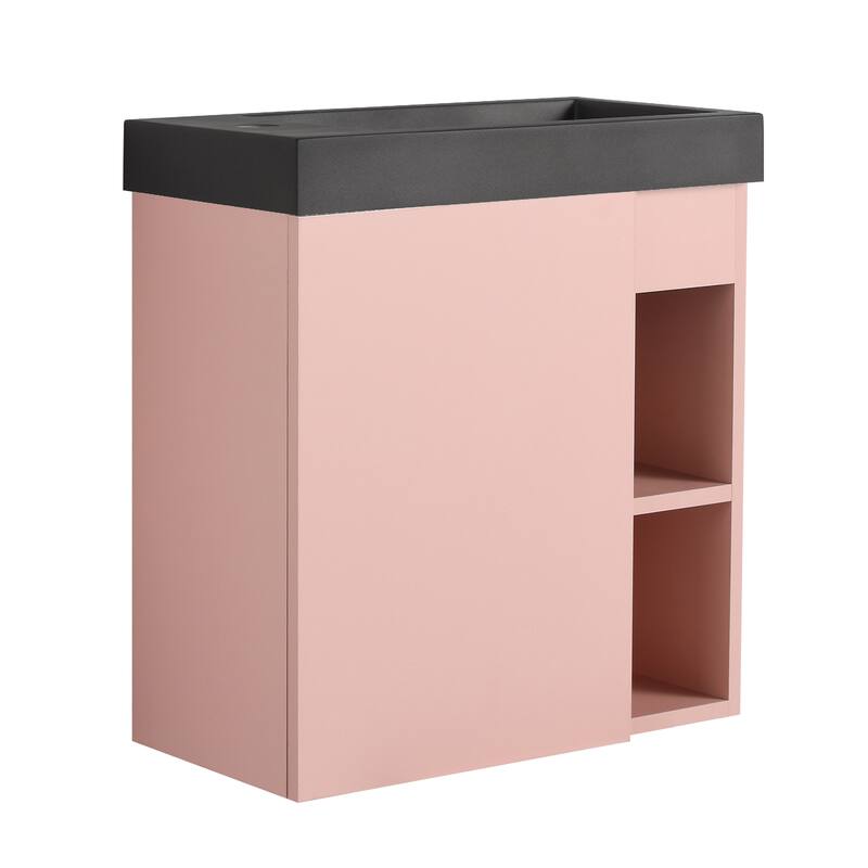 Compact Floating Vanity with Black Resin Sink and Durable Eco-Friendly Plywood Design - 19.7in L