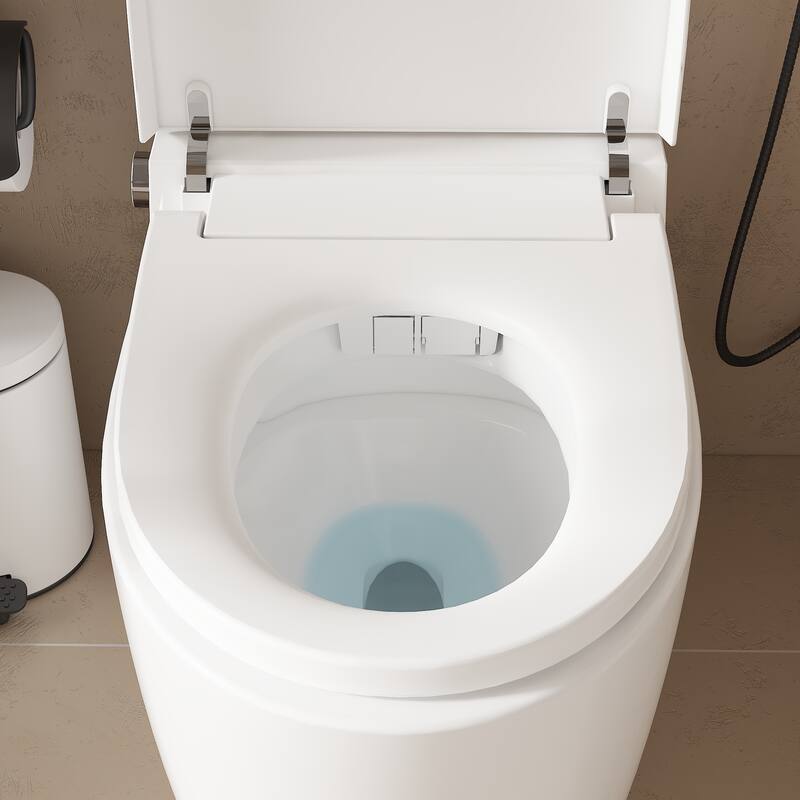 Smart Toilet with Heated Seat, Warm Air Dry, Foot Flush, Bidet Washing Night Light, Built-in Water Tank Electronic