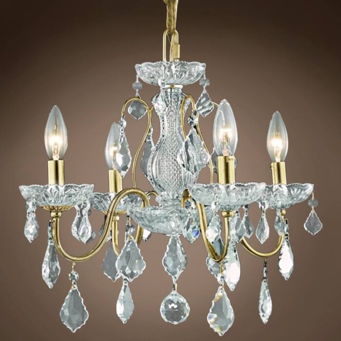 Heritage 4 Light 17" Gold Chandelier with Clear Asfour Crystal & Led Bulb - 15.00