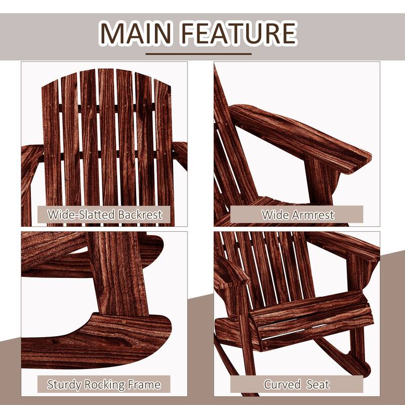 Outsunny Wooden Adirondack Rocking Chair Outdoor Lounge Chair Fire Pit Seating with Slatted Wooden Design, Fanned Back
