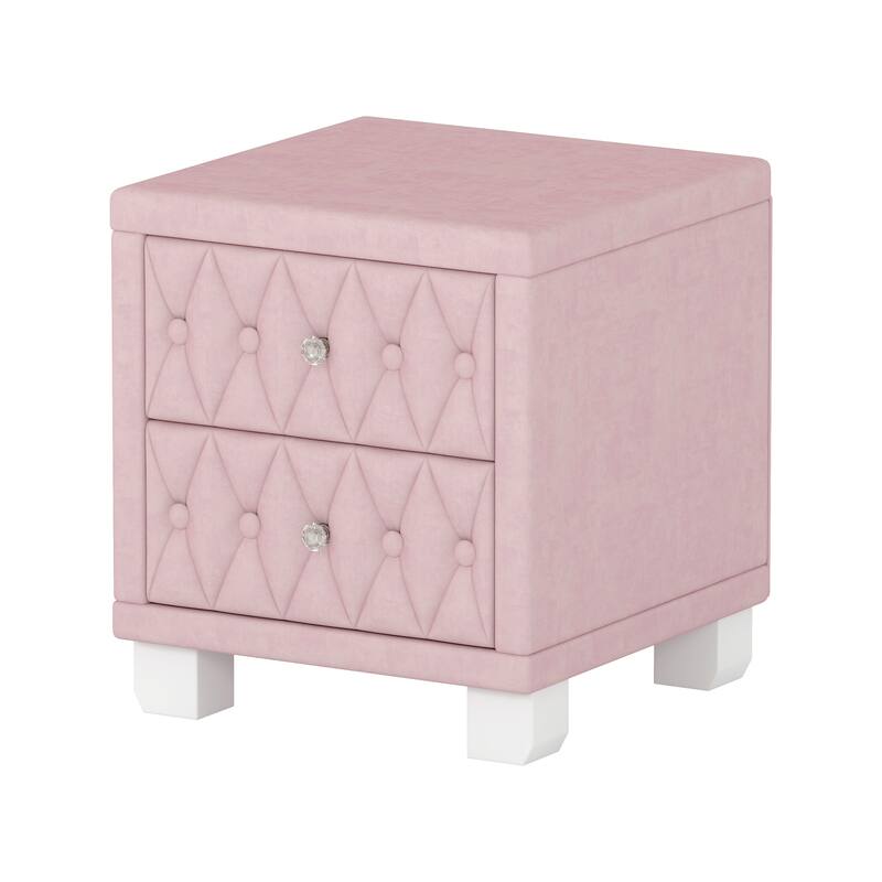 Luxury Velvet Nightstand - 2-Drawer Storage Bedside Table with Crystal Handles & Button-Tufted Design‌