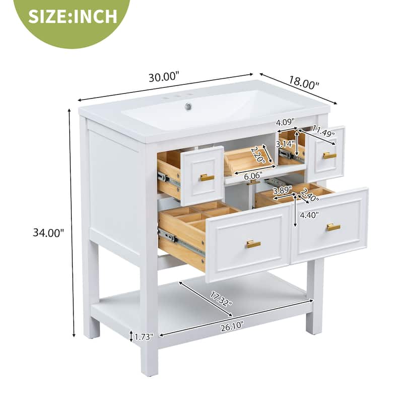 MDF Bathroom Vanity with Free Standing Single Vanity Set with 5 Drawers - 30" x 18" x 33"