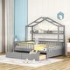 preview thumbnail 19 of 34, Pinewood House Bed with Roof, 2 Drawers, and Shelf, Full-Length Guardrails Full - Grey