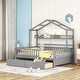 preview thumbnail 2 of 9, Wooden Full House Bed w/Storage Shelf & 2 Drawers, Daybed Frame, Gray