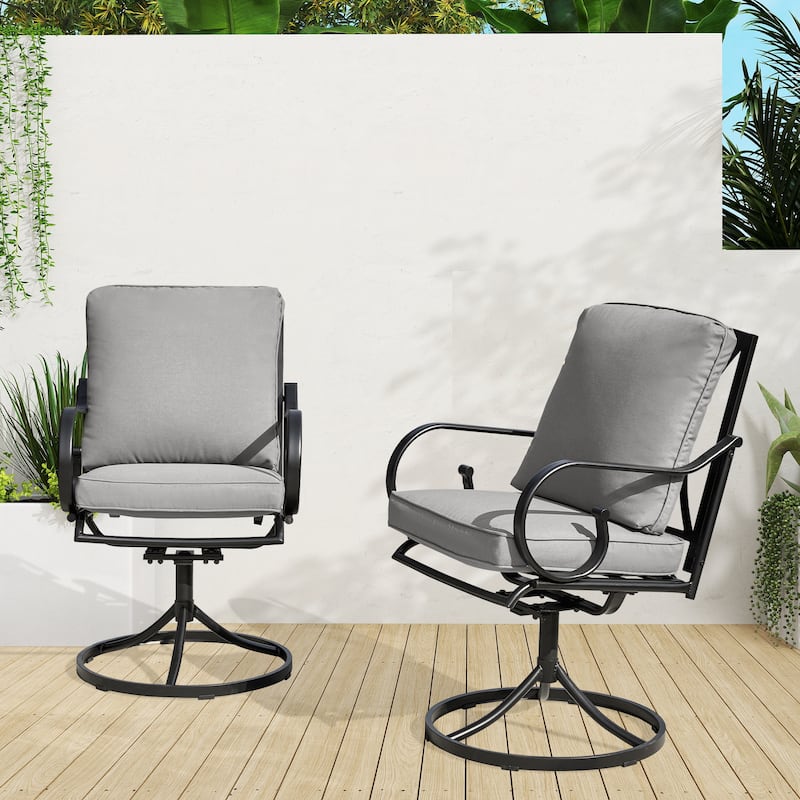 EROMMY Patio Swivel Chairs Set of 2, 360° Rocking Outdoor Dining Chairs with Cushions and Metal Frame