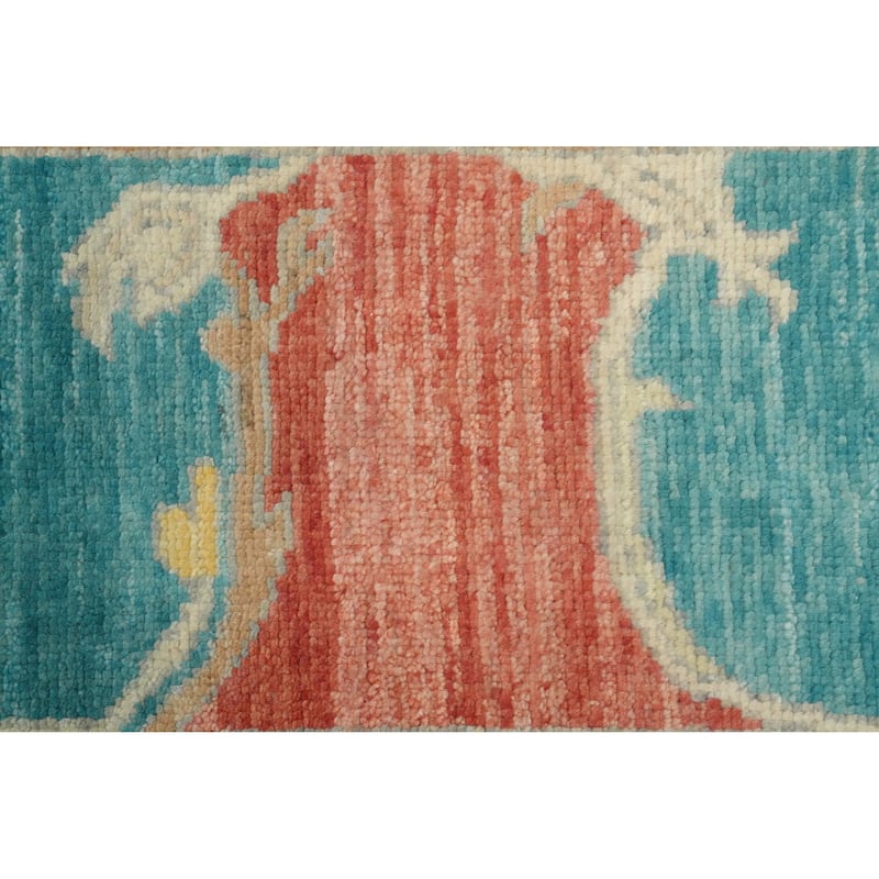 Hand Knotted Oriental 100% Wool Carpet Transitional Floral Navy Blue & Blues Oushak Area Rug - 15' 2'' X 12' 0''