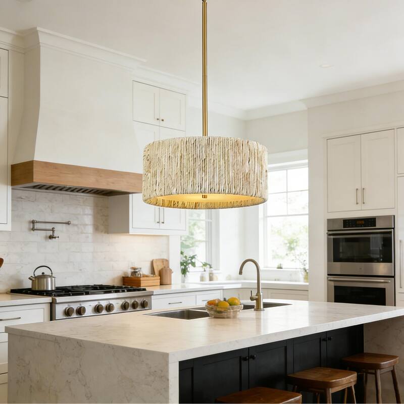 LamQee Rattan Kitchen Island Chandelier Corn Rope Woven Pendant