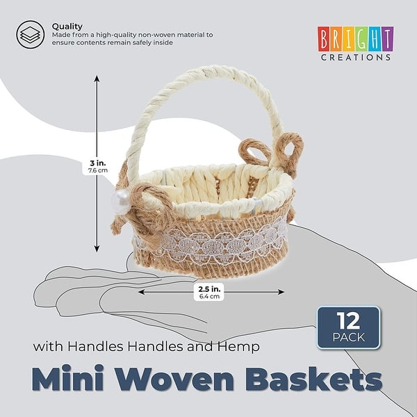 Mini Woven Baskets with Handles and Hemp (2.5 x 3 Inches, 12 Pack