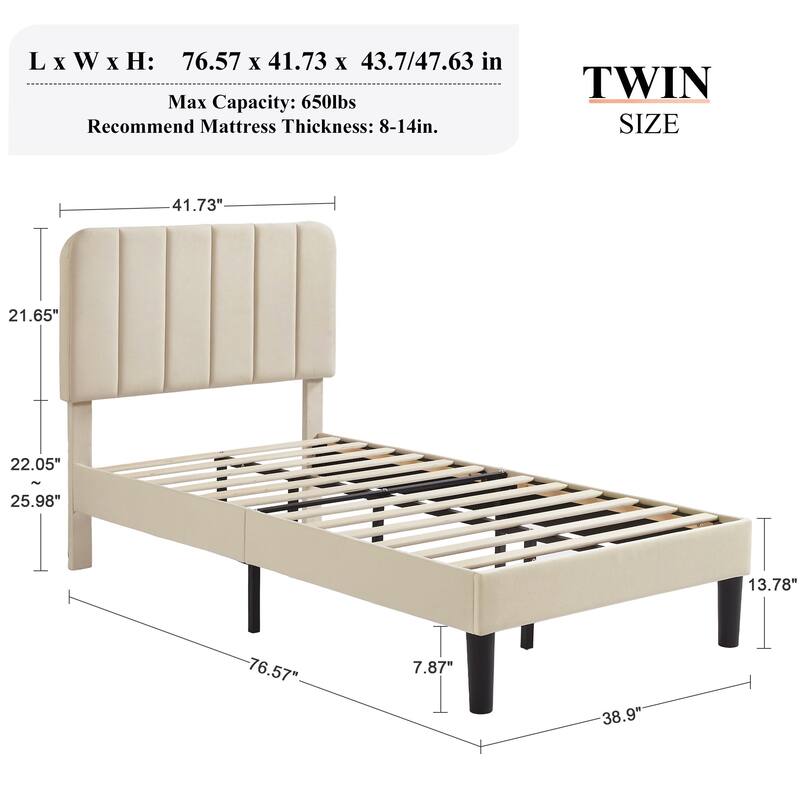 Javlergo Upholstered Platform Bed Frames with Height Adjustable Headboard, Sturdy Wooden Slats/Noise-free
