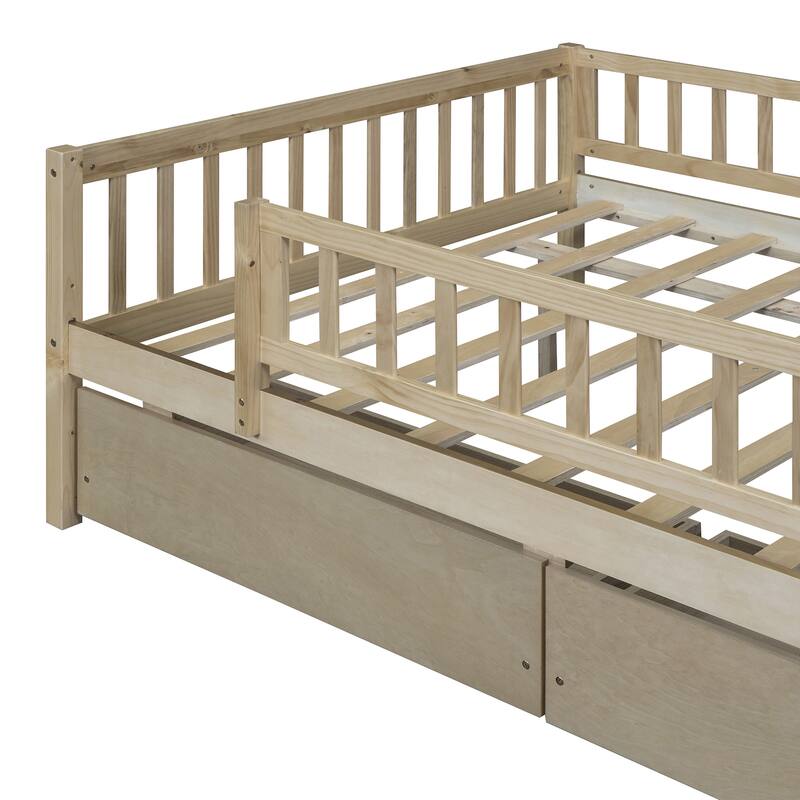 Twin Size Daybed Wood Bed Wood Platform Bed Frame No Box Spring Needed, 2 Extendable Wood Drawers with Trundle for Boys Girls