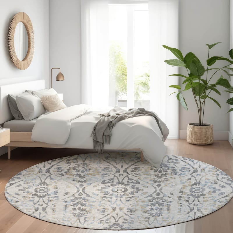 Premium Washable Super Soft Floral Damask Mayfield Rug - Gray - 8' x 8'