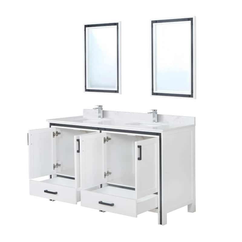 Ziva Bath Vanity, White Quartz Top, Faucet Set and Mirrors