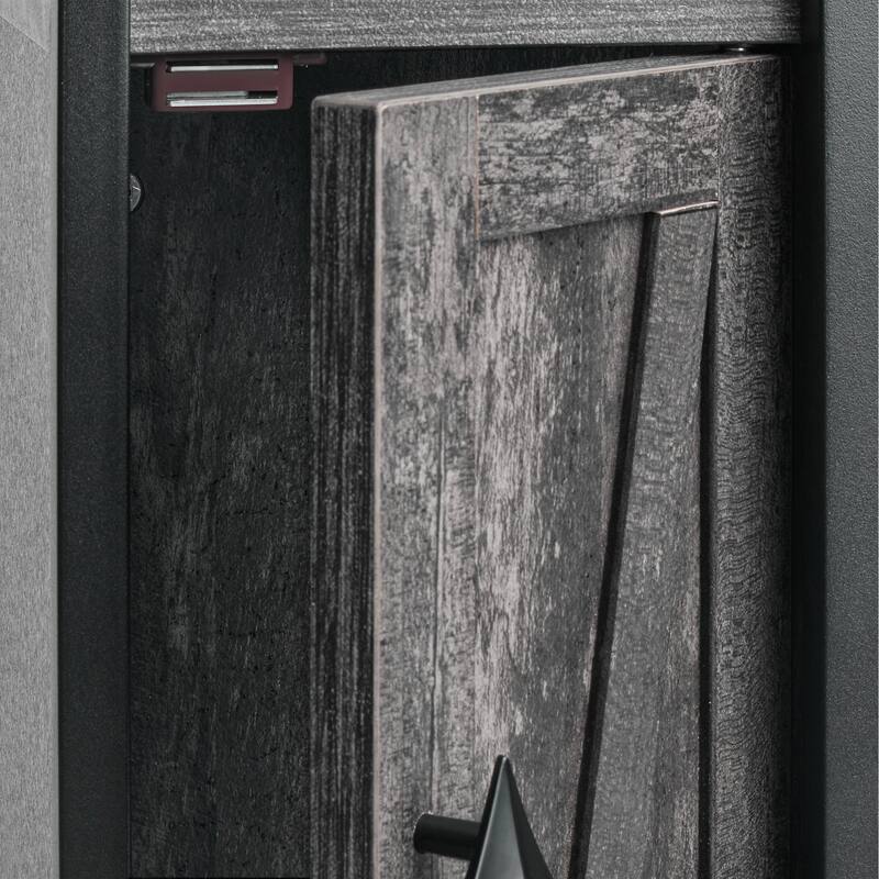 VECELO Slim Bathroom Floor Cabinet with Shutter Door 3-Tier Storage Shelf with Hooks Freestanding Cabinet for Bedroom, Entryway