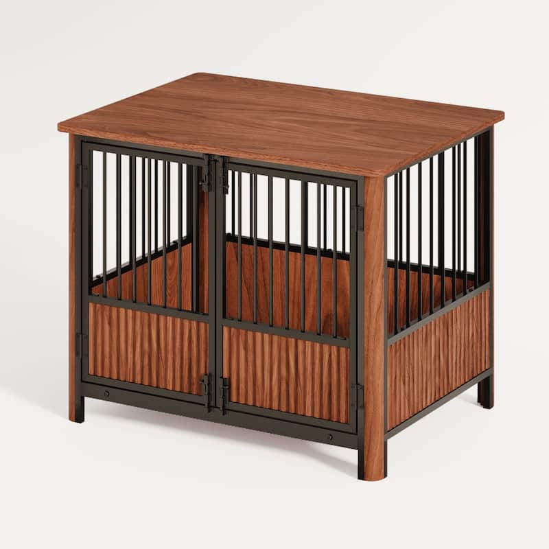 31.5'' Walnut Fluted Wood Furniture Style Dog Crate for small Medium Dogs