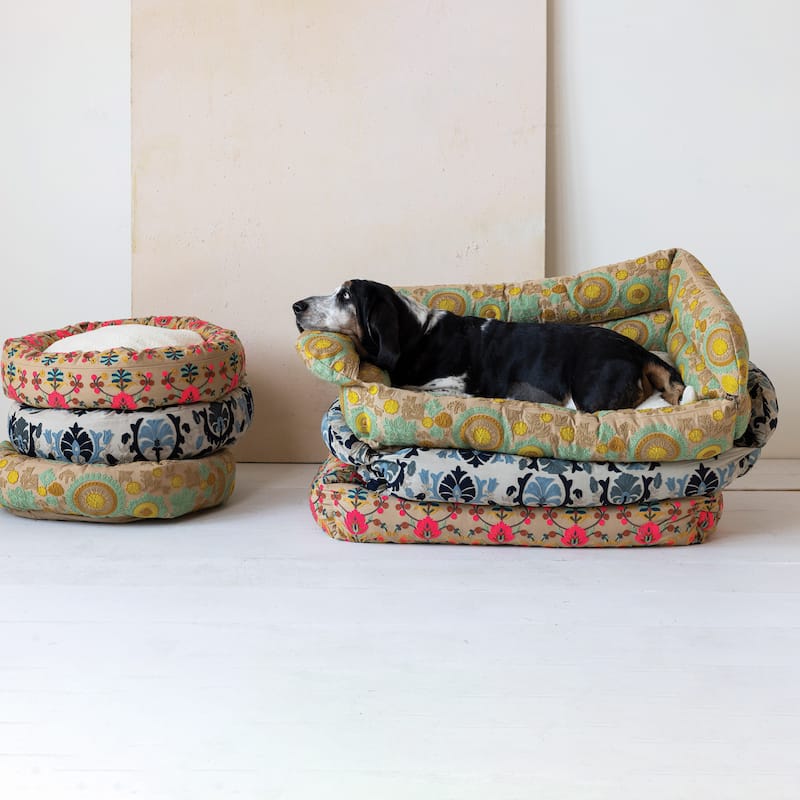Cotton and Sherpa Pet Bed with Floral Design