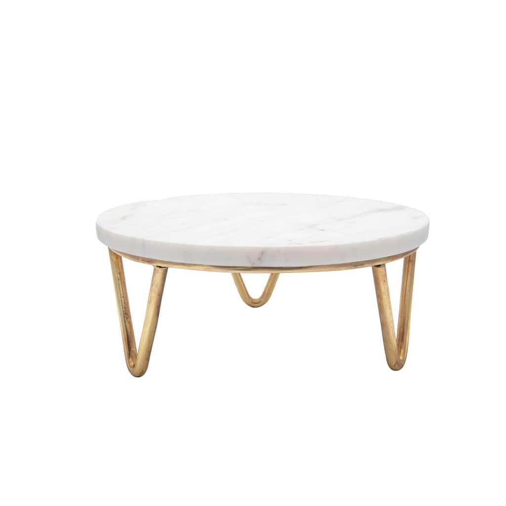 Sm. Marble & Brass V-Base Trivet/Cake Plate 11.5"Dia -ST