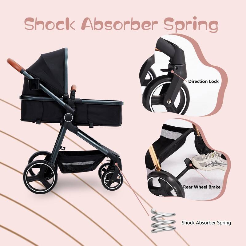 Convertible Baby Stroller, 3 in 1 Reversible Bassinet Stroller for Newborn